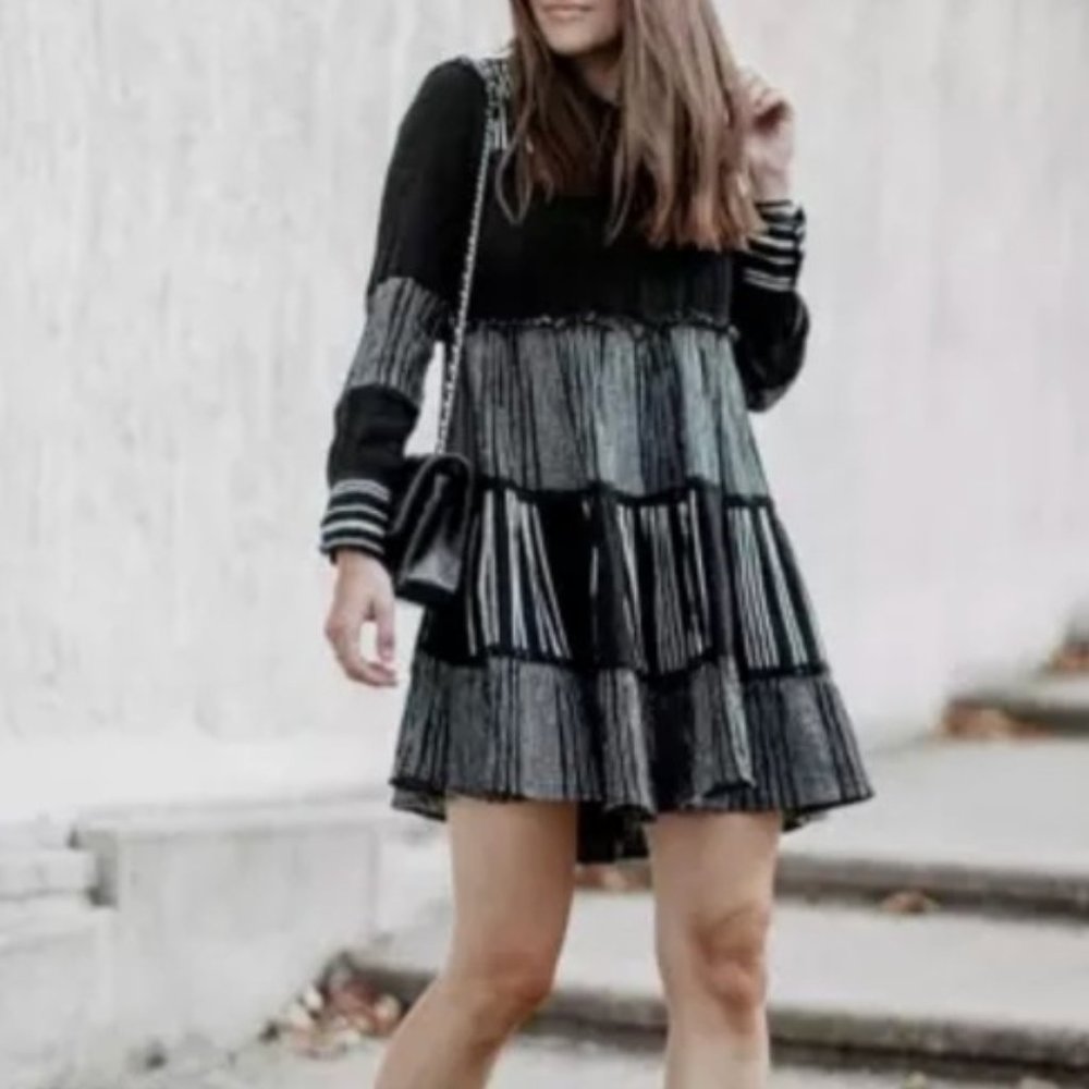 Zara Black White Patchwork Boho Dress